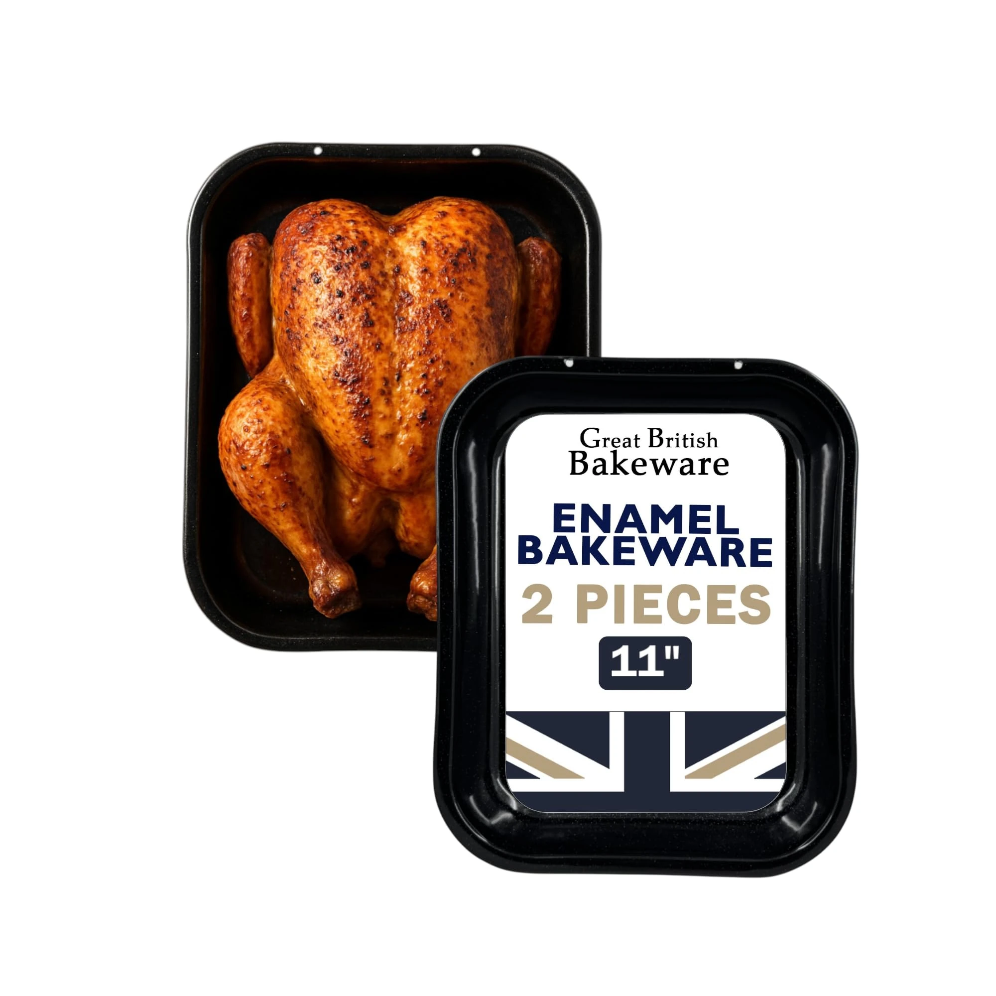 2X Samuel Groves – Vitreous Enamel 28cm Roasting Pan Small, Made in England, Roasting Tray Baking Tin, British Bakeware by Chabrias LTD