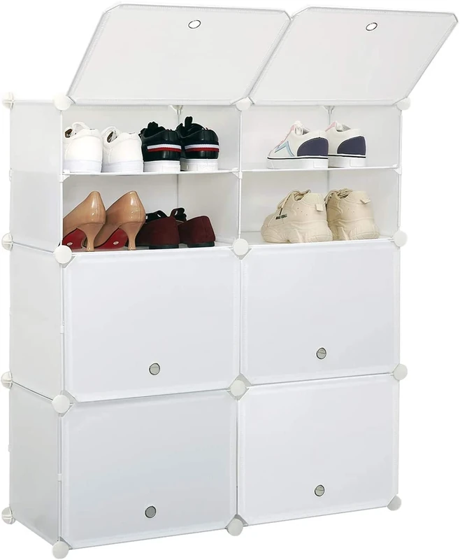 Mondeer Storage Cabinet, 6 Tier Foldable Shoe Organizer, Plastic Modular Unit for Space Saving (White)