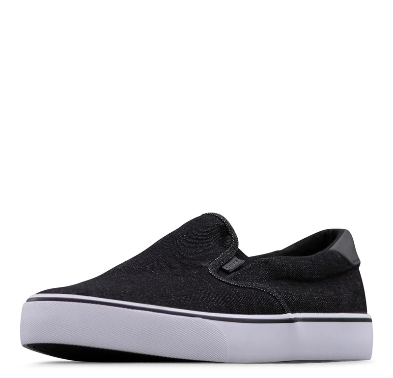 Lugz Men's Clipper Classic Slip-on Canvas Sneaker, Black/White Denim, 5.5 UK