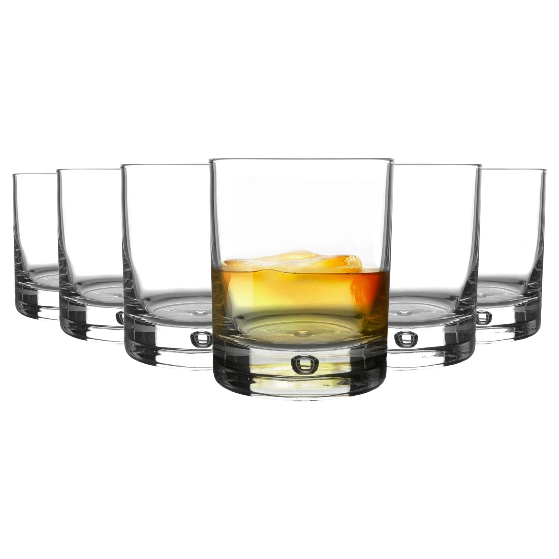 Bormioli Rocco 12 Piece Barglass Whisky Glasses Set - Classic Contemporary Scotch Whiskey Tumblers - Bubble Base - 280ml