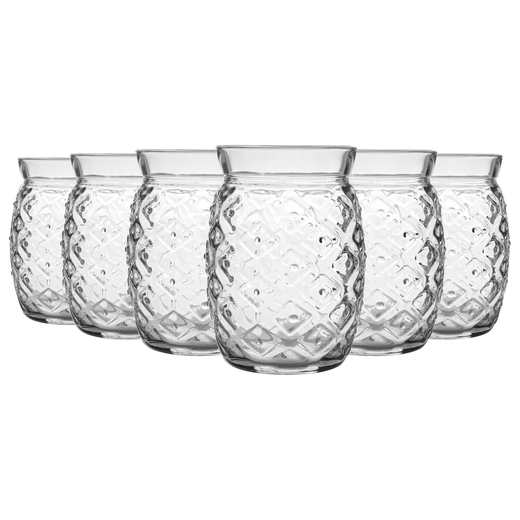 Bormioli Rocco 12 Piece Sour Pineapple Cocktail Glasses Set - Decorative Tropical Tiki Bar Drinking Tumblers - 455ml