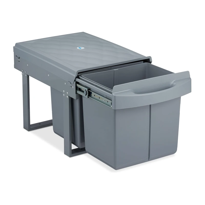 Relaxdays Built-in Waste Bin 2 Compartment 15L each, Pull-out Disposal Unit, Recycling, HWD: 35 x 33.5 x 51.5 cm, Grey