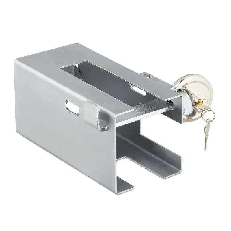 Relaxdays 10031042 trailer lock, common for common couplings, anti-theft protection, round lock, trailer box lock, steel, silver, 11 x 15 x 23.5 cm