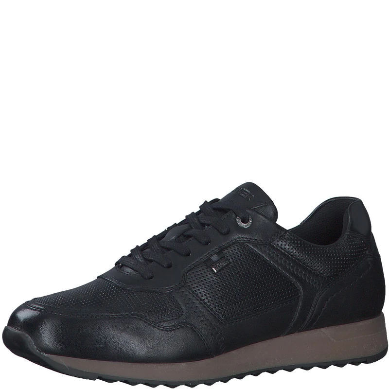 s.Oliver Mens Leather Flat Lace Up Trainers, black, 12 UK