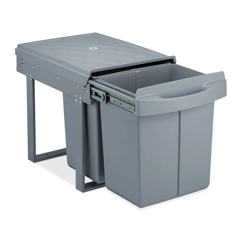 Relaxdays Built-in Waste Bin 2 Compartment 20 Volume Each, Pull-Out Disposal Unit, Recycling, HWD: 41 x 34 x 52 cm, Grey