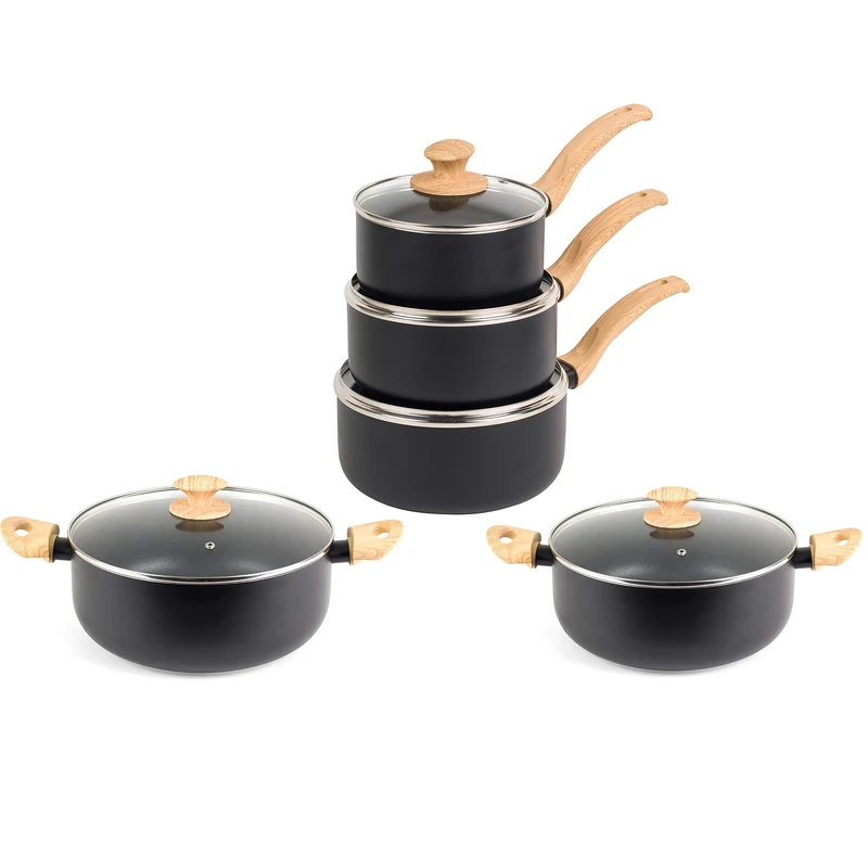 Progress COMBO-5851 Scandi Smartstone Non-Stick 5 Piece Set, 16/18/20 cm Saucepan, 20/24 cm Stockpot, Dishwasher and Metal Utensil Safe, Induction Suitable, Forged Aluminium, Black - Image 1