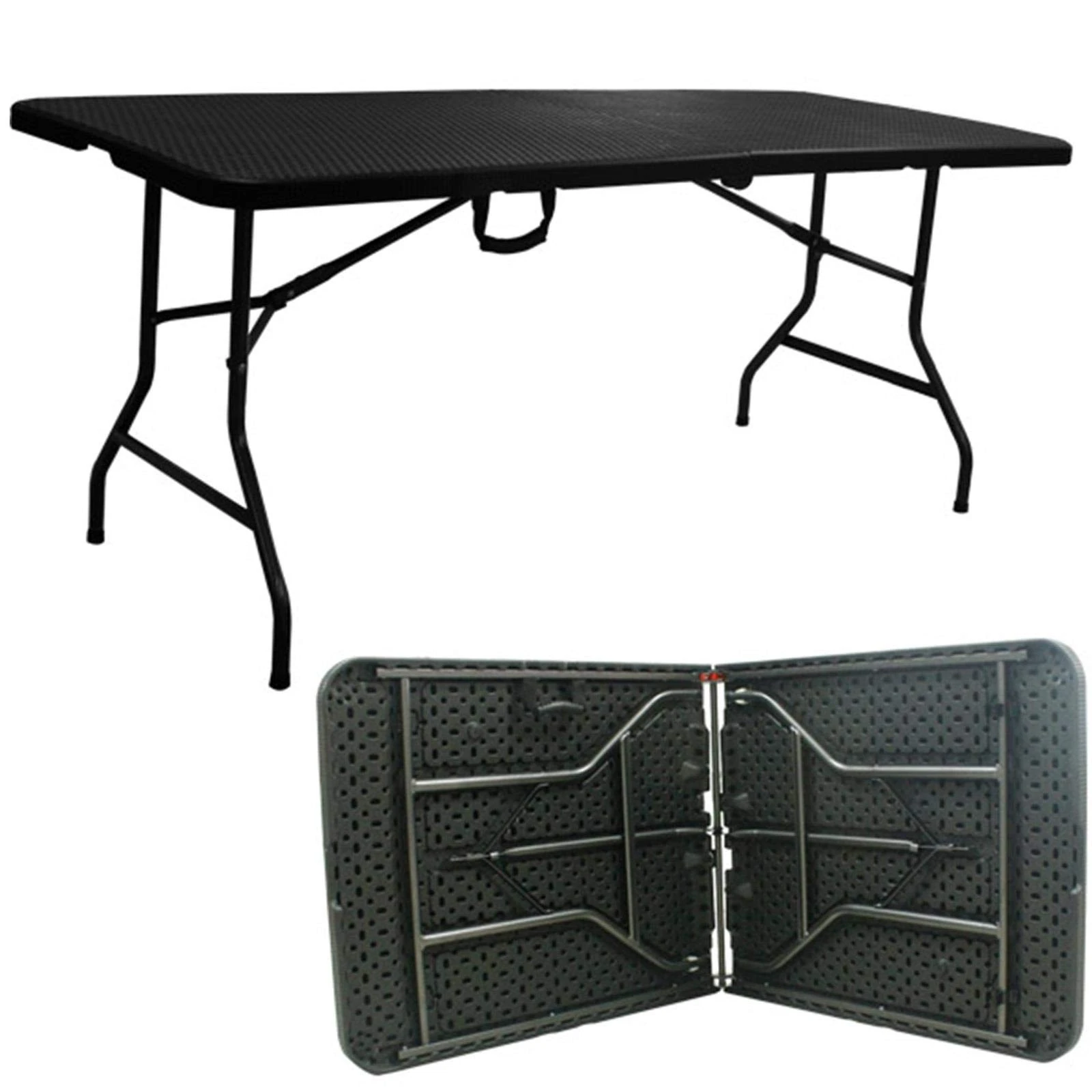 Gr8 Garden Foldable 6ft Heavy Duty Black Rattan Effect Design Folding Catering Camping Trestle Picnic Bbq Party Patio Dining Table