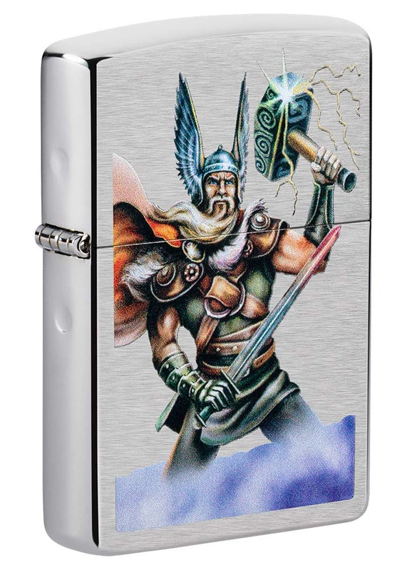 ZIPPO – Chrome Brushed - Thor Design, Color Image – gasoline Windproof lighter, refillable, in gift box - Image 1