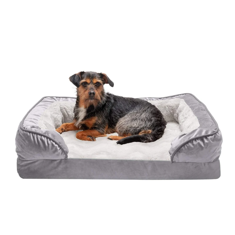 Furhaven Medium Memory Foam Dog Bed Perfect Comfort Plush & Velvet Waves Sofa-Style w/Removable Washable Cover - Granite Gray, Medium
