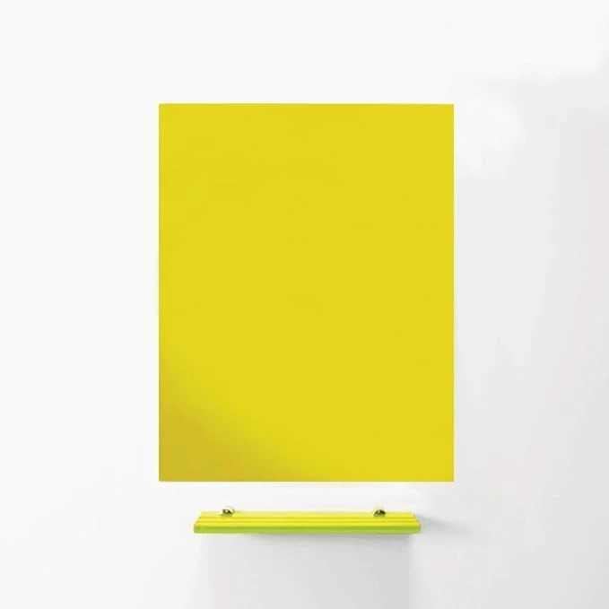 MagniPlan Magnetic Glass Wipe Board for Office, Meeting Room, Classroom, Home Office, Playroom and Bedroom - 900mm x 600mm - Yellow
