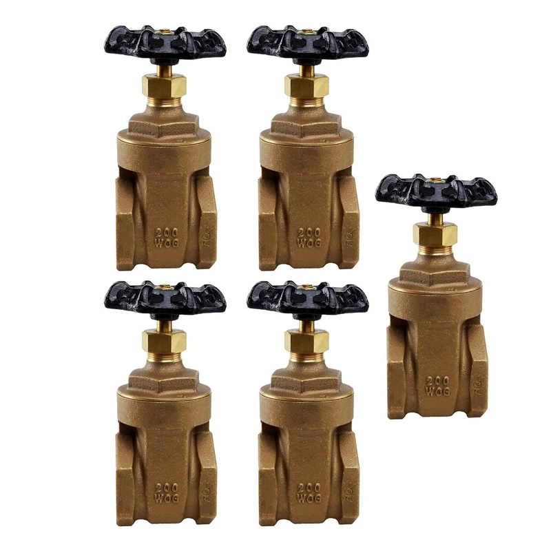 Midline Valve 429U223-5 Heavy Duty Gate Valve with Wheel Handle, Water Shut-Off 1" FIP Connectors Cast Brass 5 Pack