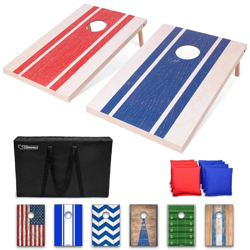 GoSports 3 x 2 ft Wood Design Cornhole Game Set - Includes Two 3 x 2 ft Boards, 8 Bean Bags, and Carry Case