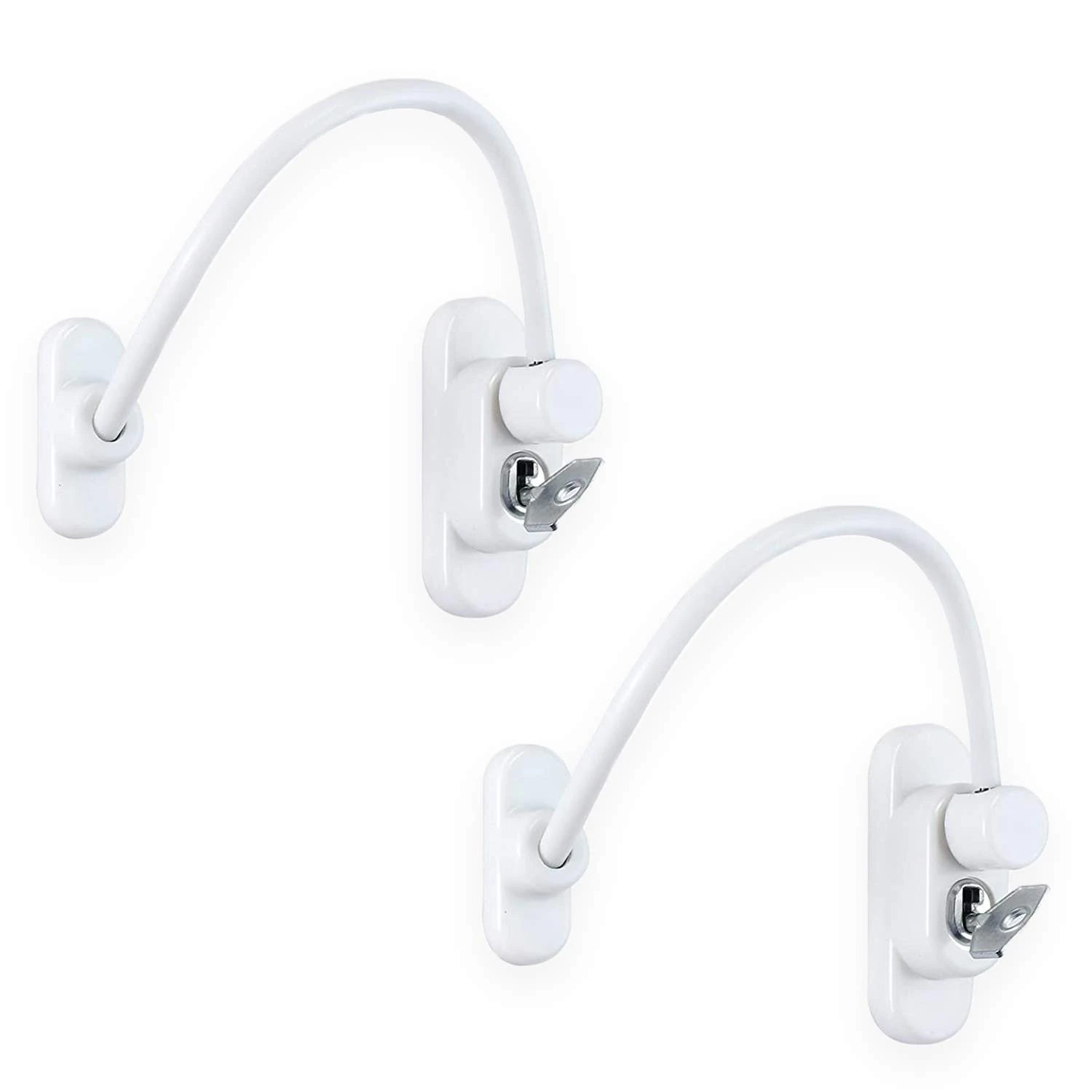 XFORT® 2 Pack White Lockable Window Restrictor with Key, 20cm Cable Length Restricts Windows to 100mm Opening to Prevent Injury Or Burglary, Durable Window Lock for Child Safety and Protection.