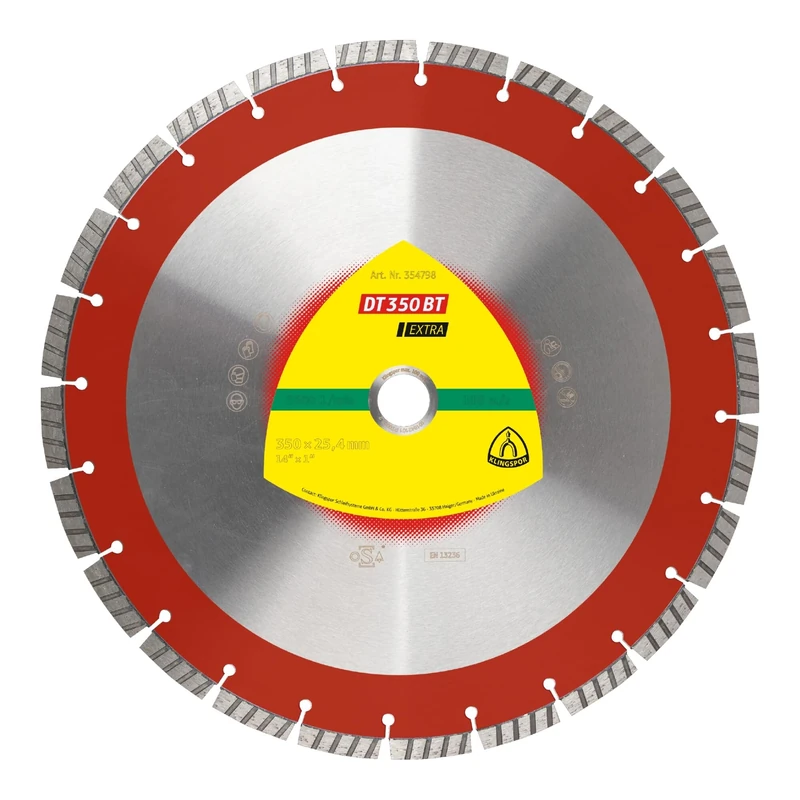 Klingspor 354798 DT 350 BT Diamond Cutting Discs 350 x 3 x 25.4 mm 24 Segments 40 x 3 x 10 mm Standard Turbo 1 Piece