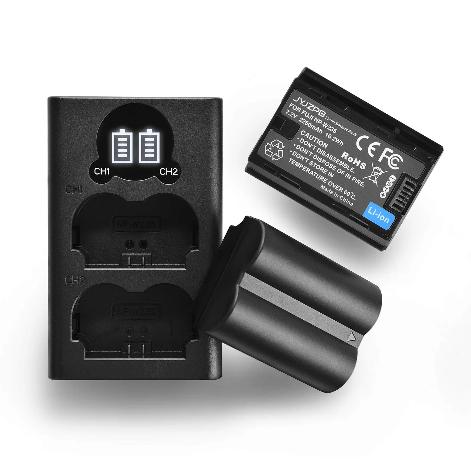 JYJZPB NP-W235 2250mAh 2-Pack Camera Battery and Dual Slot Charger Set, for Fujifilm NPW235, X-T4, X-T5, X-S20, X-H2, X-H2S, for Fuji XT4, XT5, GFX 100S, GFX 50S II, VG-XT4