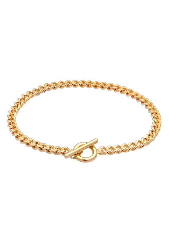 Elli Bracelet Ladies Curb Chain Bracelet Chain Basic With Bar Clasp In 925 Sterling Silver Gold-Plated