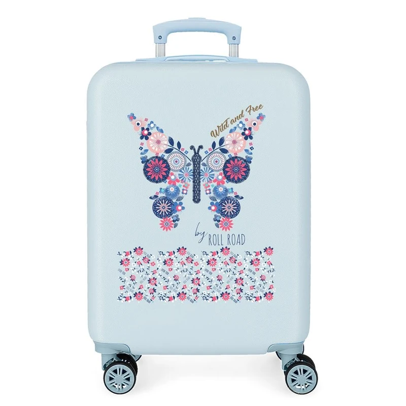 Roll Road Wild and Blue Cabin Suitcase 38 x 55 x 20 cm Rigid ABS Combination Lock 34 Litre 2.6 kg 4 Double Wheels Hand Luggage