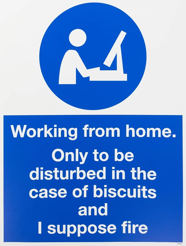 Working from home. Only to be disturbed in the case of biscuits and I suppose fire