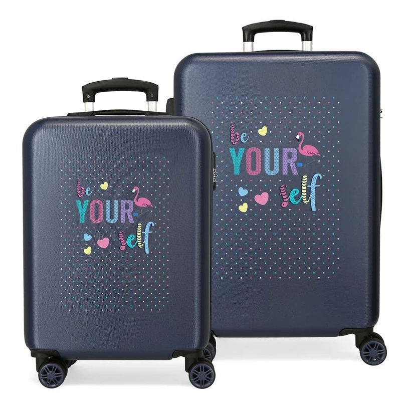 Roll Road Be yourself Blue Luggage Set 55/68 cm Rigid ABS Combination Lock 104 Litre 4 Double Wheels Hand Luggage