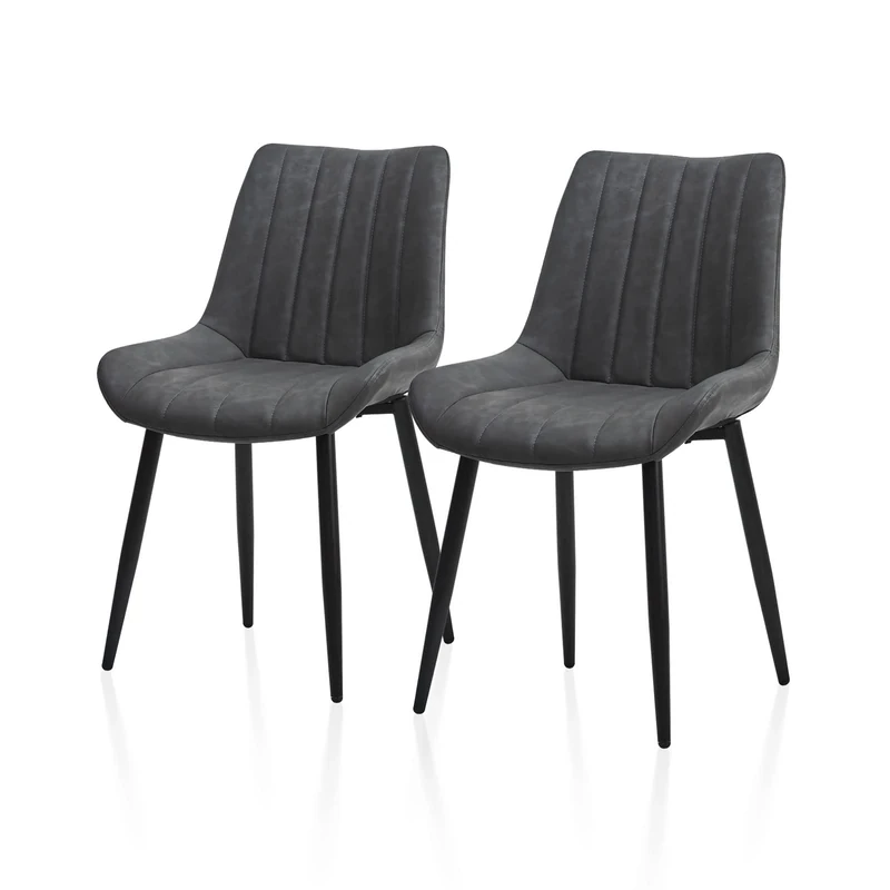 TUKAILAi 2-Pair Grey Faux Leather Dining Chairs, Black Metal Legs