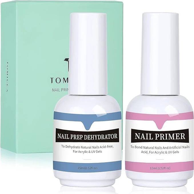 TOMICCA Nail Dehydrator and Primer Set-Professional Nail Bond Primer &Nail Prep Dehydrate,Acid Free Superior Protein Bonding,Fast Air Dry For Gel Polish and Acrylic Powder 0.5oz
