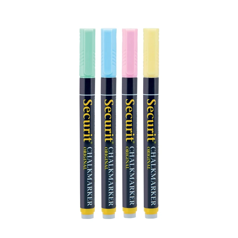 SECURIT Blister Pack of 4 Liquid Chalk Markers Fine Tip Pastel