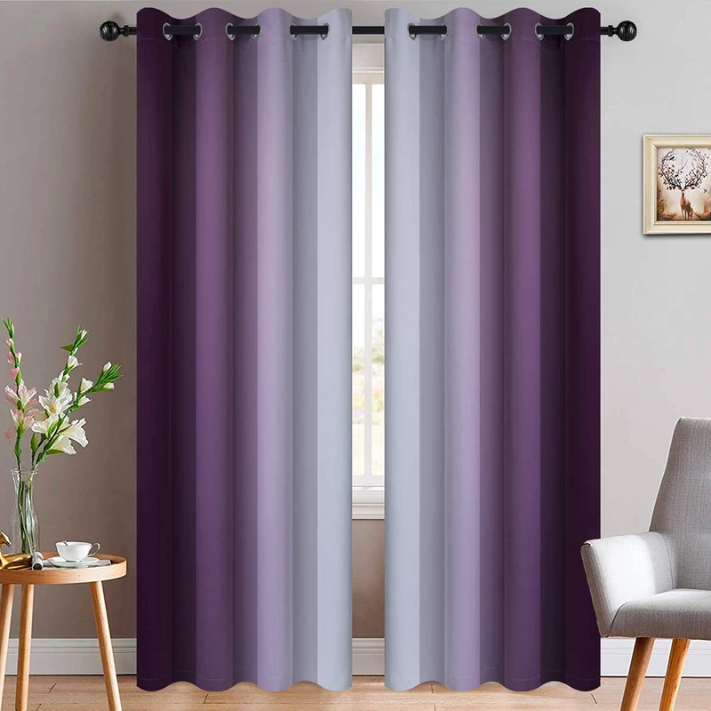 Yakamok Room Darkening Ombre Curtains 84 Inch Length, Purple and Greyish White Thermal Insulated Gradient Color Curtains,Light Blocking Grommet Window Drapes for Bedroom,52 Inch Width,2 Panels - Image 1