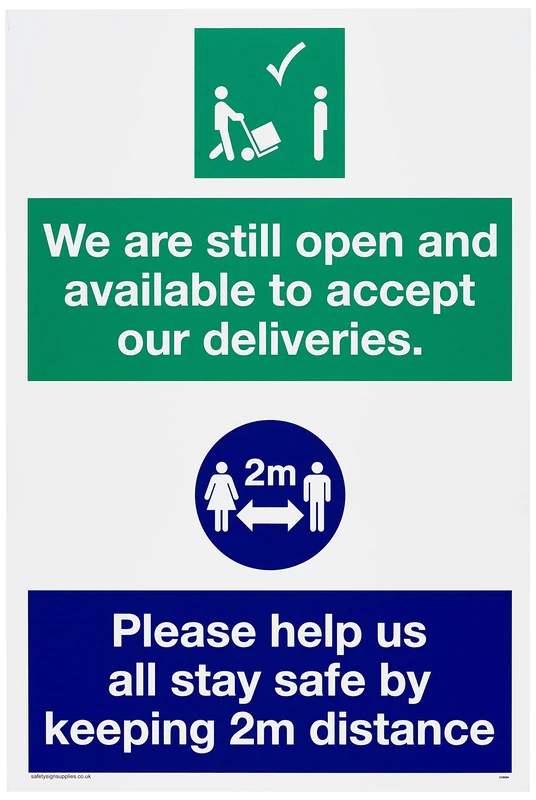We are still open and available to accept our deliveries. Please help us all stay safe by keeping 2m