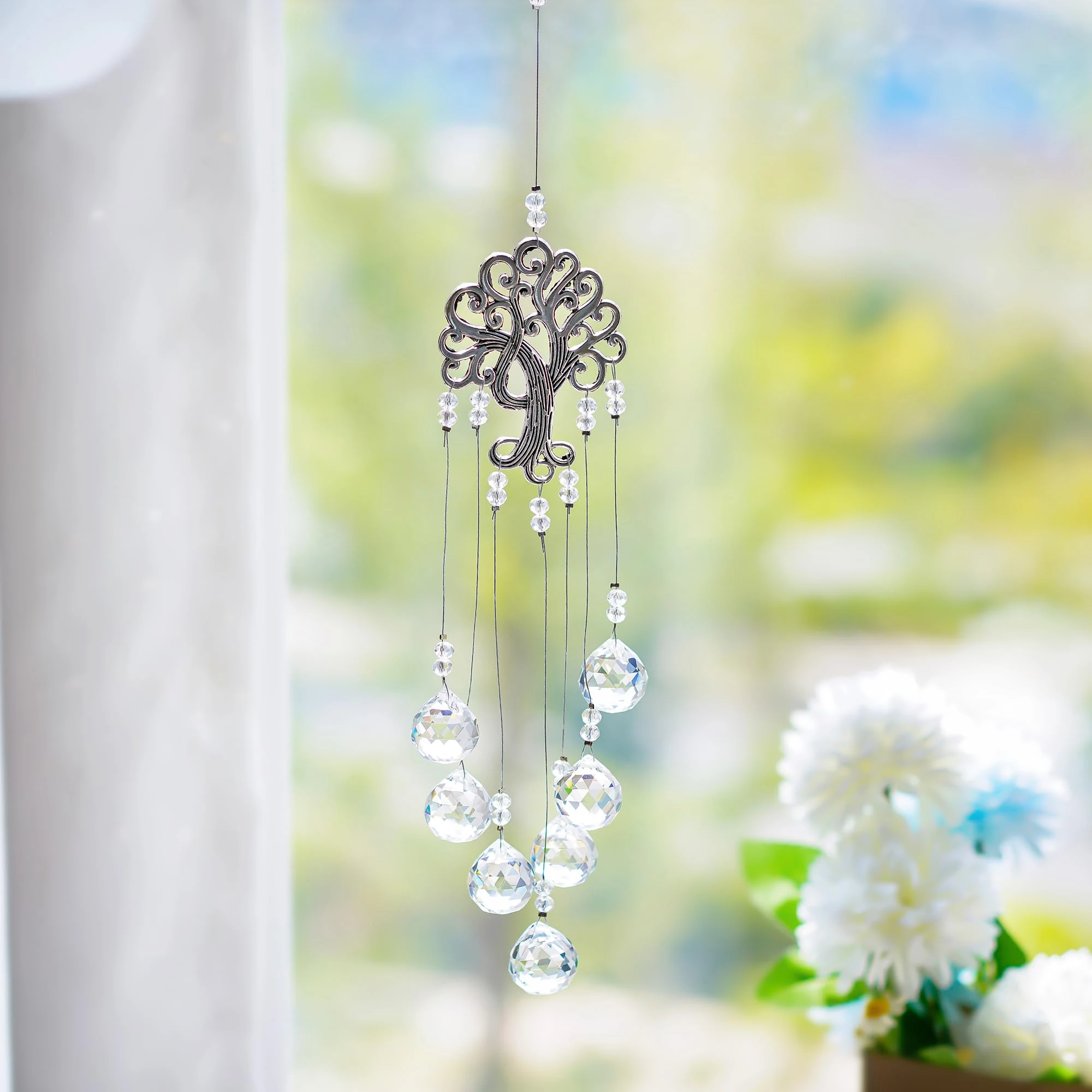 H&D HYALINE & DORA Crystal Rainbow Suncatcher,Glass Tree life Sun Catcher for Window,Hanging Glass Ball Prism Pendant Decor