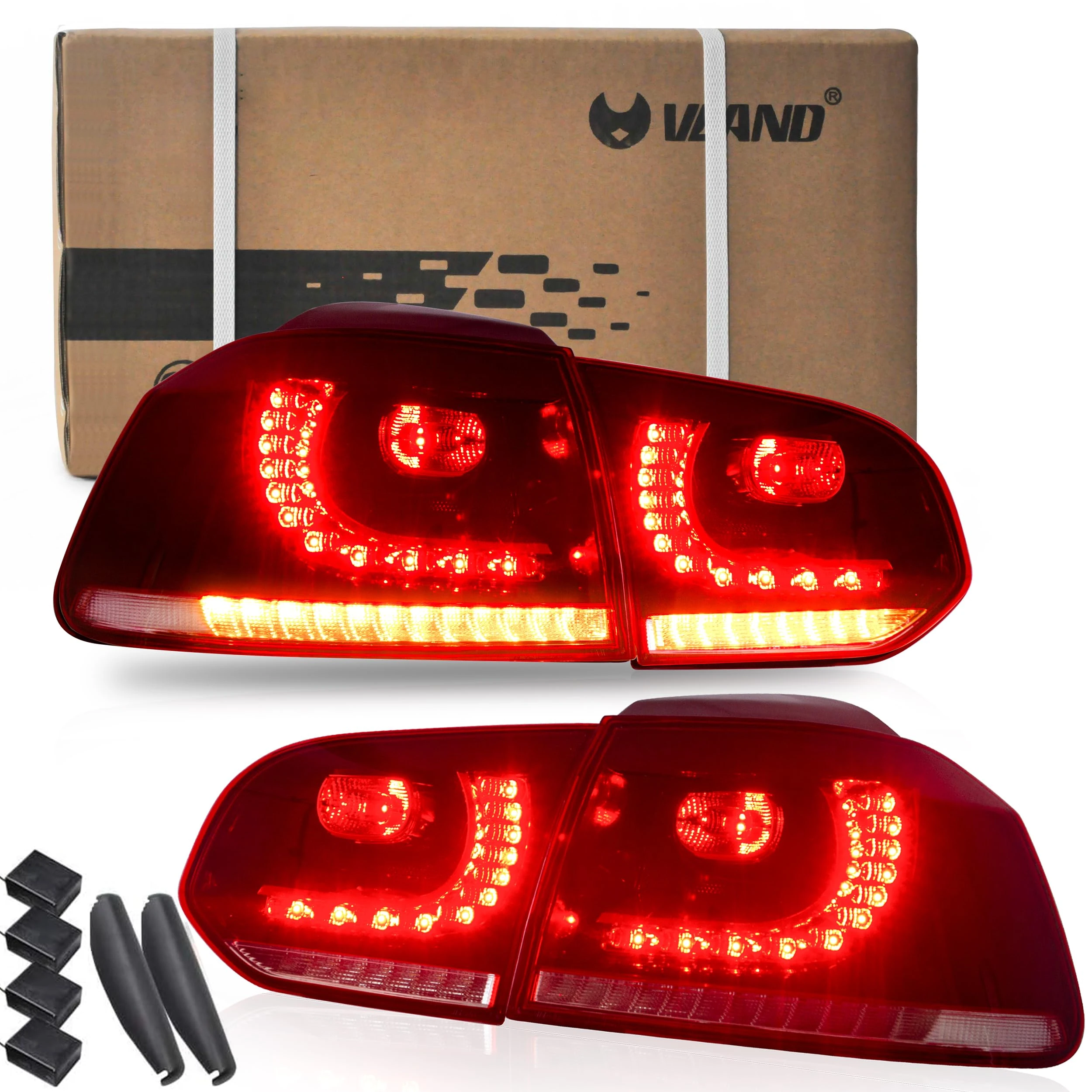 VLAND Tail Lights Compatible with VW Volkswagen Golf 6/MK6 2008-2013 (not for GTI/Variant/Cabriolet), Rear Lights with Sequential Indicators, E-mark, Red & Clear
