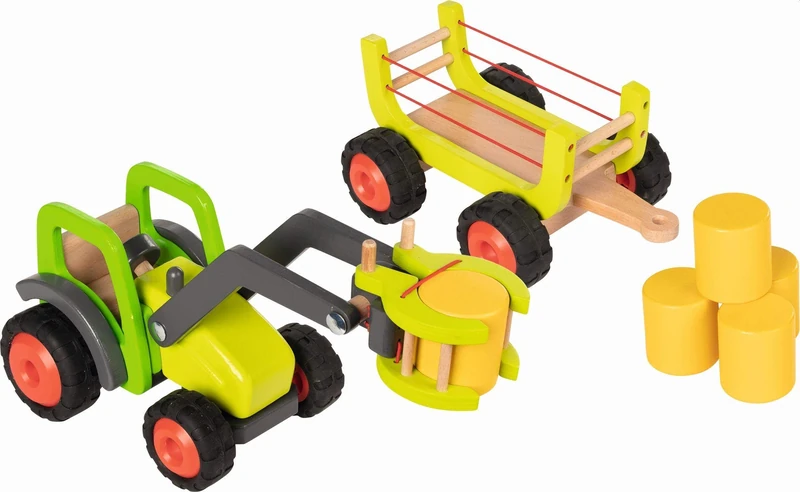 Goki - Tractor with Front Load and Wagon (with Hay Bullets) Baby Balls, Color (Multicolor) (55887)