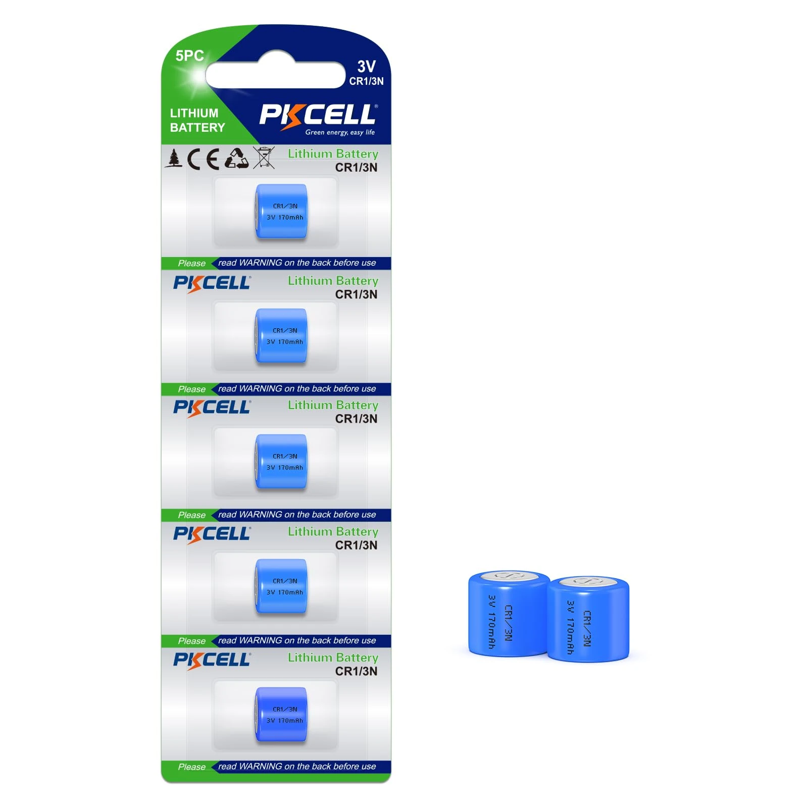 PKCELL Lithium Batteries,CR1/3N CR11108 Cell, 3V 170mAh Battery for Alarm Key Fobs,Dog collars (5 Count)