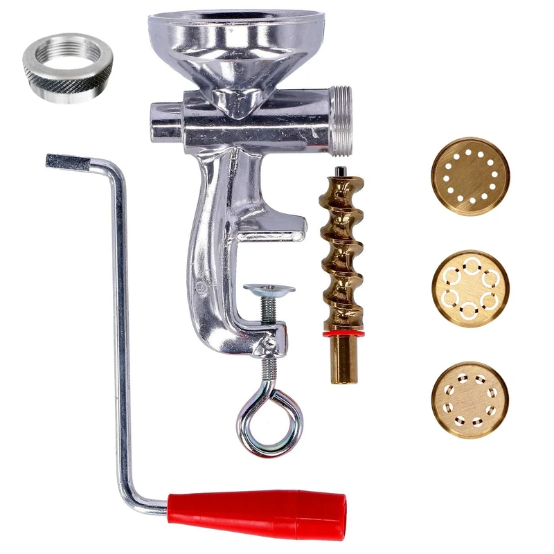 Press for Fresh Pasta with 3 Brass Dies and Aluminium Ferrule | for Spaghetti, Macaroni and Bucatini | Pasta Maker