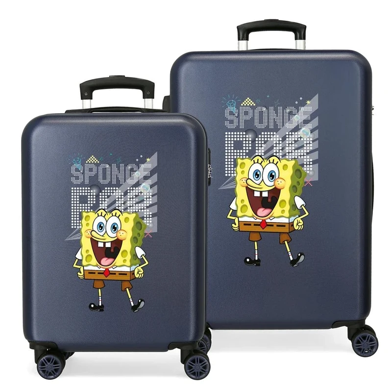 SpongeBob Bob Party Blue Luggage Set 55/68 cm Rigid ABS Combination lock 4 Wheels Hand Luggage