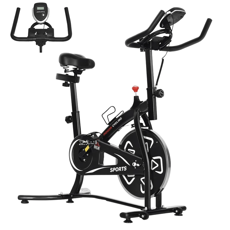 HOMCOM Indoor Stationary Exercise Bike 6kg Flywheel Fitness Cardio Workout Bike Trainer for Home Gym w/Adjustable Resistance LCD Monitor Pad and Bottle Holder Black - Image 1