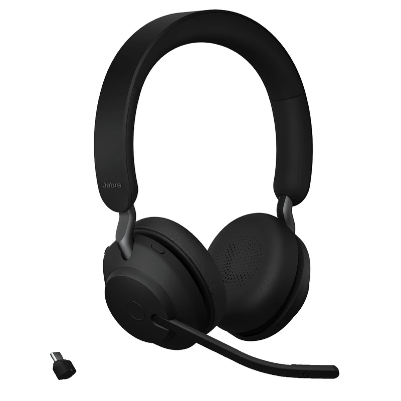 Jabra Evolve2 65 Wireless PC Headset – Noise Cancelling Microsoft Teams Certified Stereo Headphones With Long-Lasting Battery – USB-C Bluetooth Adapter – Black