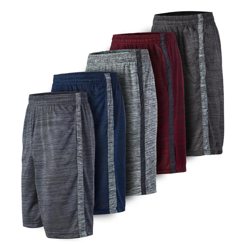 Essential Elements 5 Pack: Men's Active Performance Athletic Basketball Gym Workout Gym Cationic Shorts with Pockets - Multi - Large