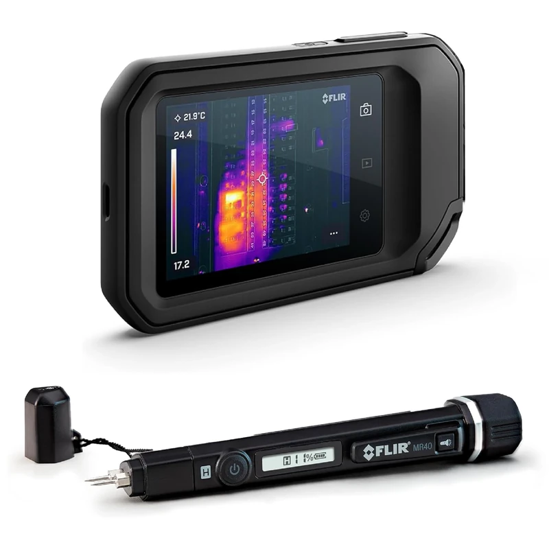 FLIR C5 Compact Thermal Imaging Camera with Wifi: High Resolution Infrared Imager for Inspection, Mechanical + FLIR MR40 Moisture Pen and Flashlight, Pocket Portable Single-Scale Moisture Meter Bundle
