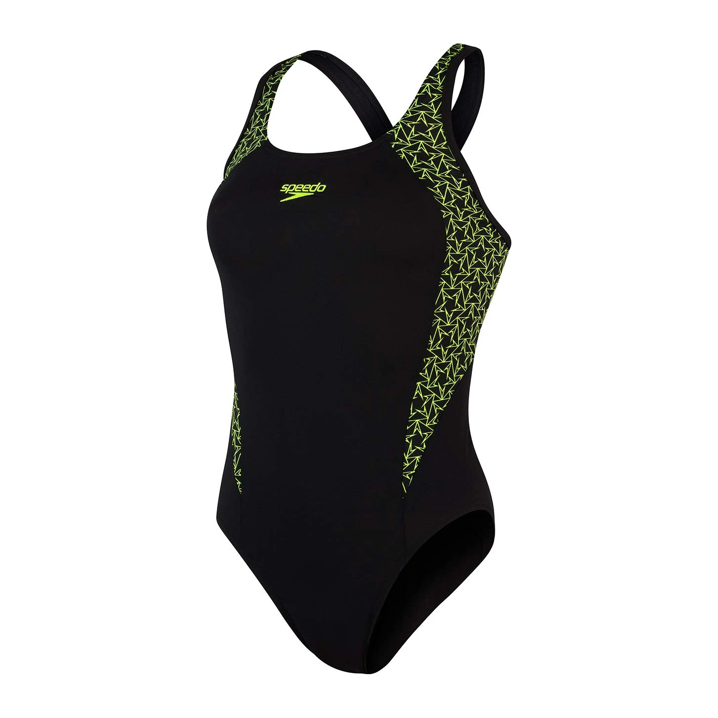Speedo Boomstar Splice Flyback 1 Piece Swimsuit - Black/Fluo Yellow, 34 (UK 12)