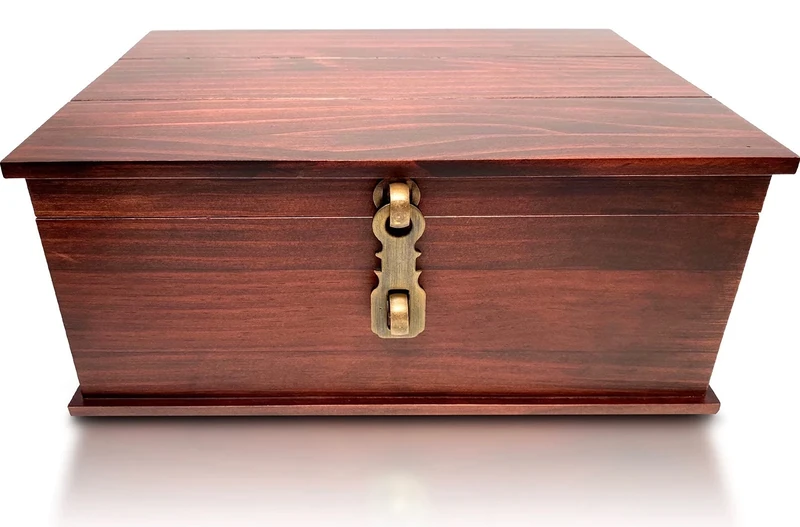 Blake & Lake Antique Style Wood Storage Box - Decorative Wooden Box with Hinged Lid and Metal Latch for Home or Office