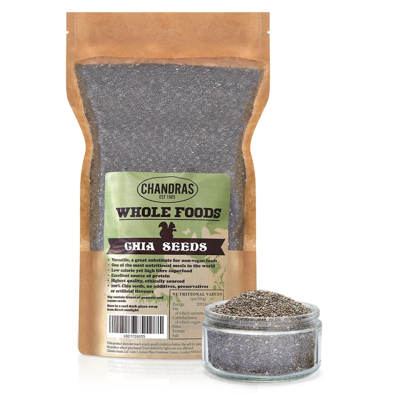 Chandra Whole Foods - Raw Chia Seeds 1KG - Low-Carb High Fibre Black Chia Seeds, Baking, Salads, Cereals & Smoothies - Gluten-Free, Keto, Rich in Protein & Vitamins Omega 3 & 6…