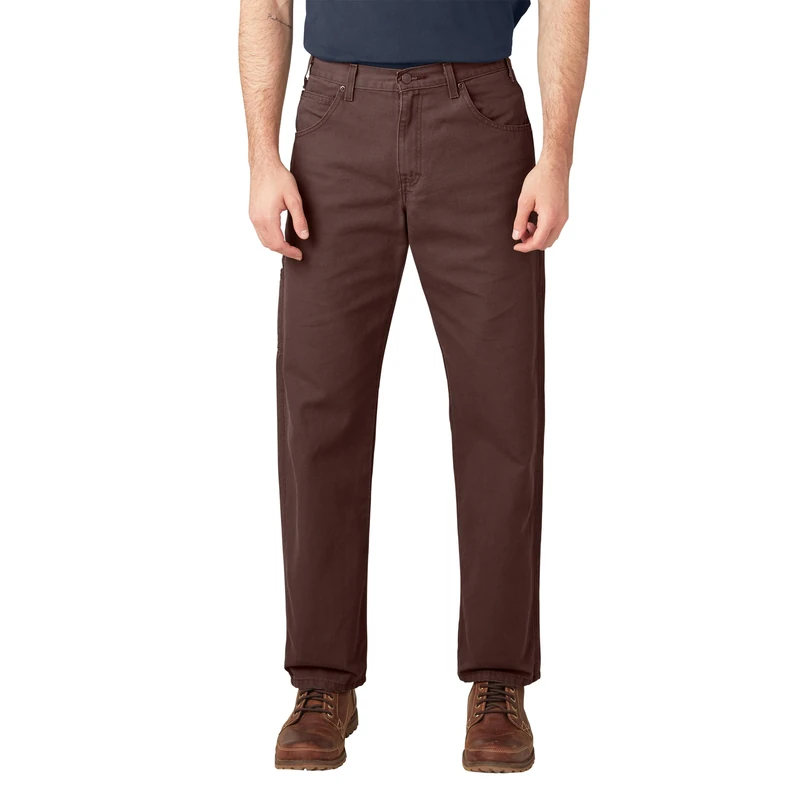 Dickies Men's Relaxed Fit Straight-Leg Duck Carpenter Jean, Rinsed Chocolate Brown, 42W x 30L