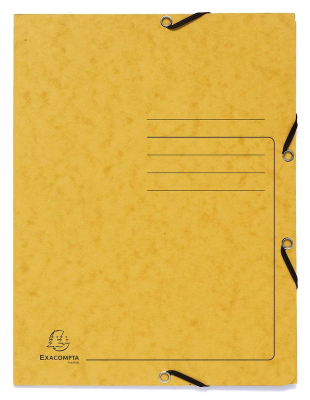 Exacompta - Ref 55409E - Elasticated 3-Flap Folder - 240 x 320mm in Size, Suitable for Storing A4 Documents, 355gsm Mottled Pressboard - Yellow (Pack of 25)