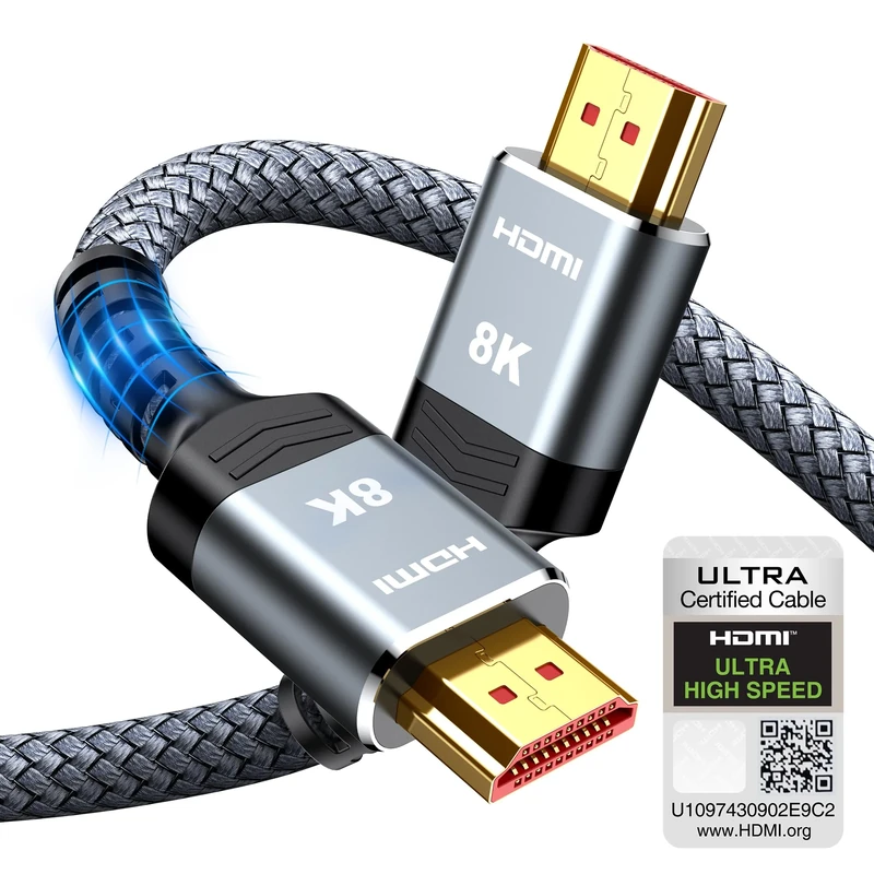 10K 8K HDMI Cable 2M Certified, Snowkids HDMI 2.1 Cable Ultra HD High Speed 48Gbps, 8K@60Hz 4K@120Hz HDMI Lead eARC HDR10 HDCP 2.2/2.3, Compatible for PS5/4 for X-box/HDTV/Blu-ray