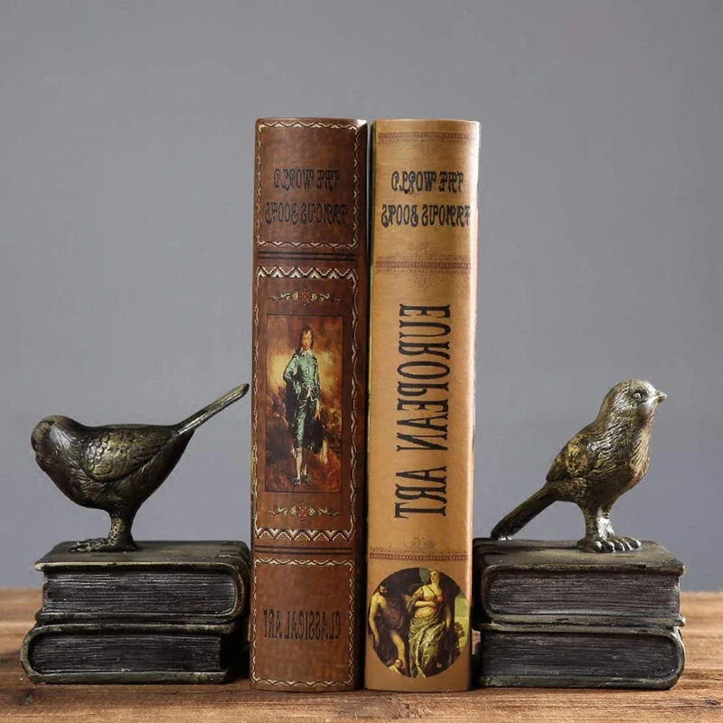 Home Decorative Birds & Books Vintage Design Resin Bookshelf Bookends,Paper Weights, Book Ends,Bookend Supports, Book Stoppers, Set of 2