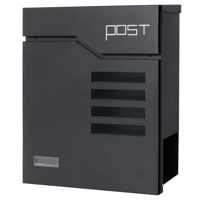 Large Mailbox Wall Mount with Lock, Decaller Modern Mailboxes for Outside, Black, 14.4" x 13" x 4.2"