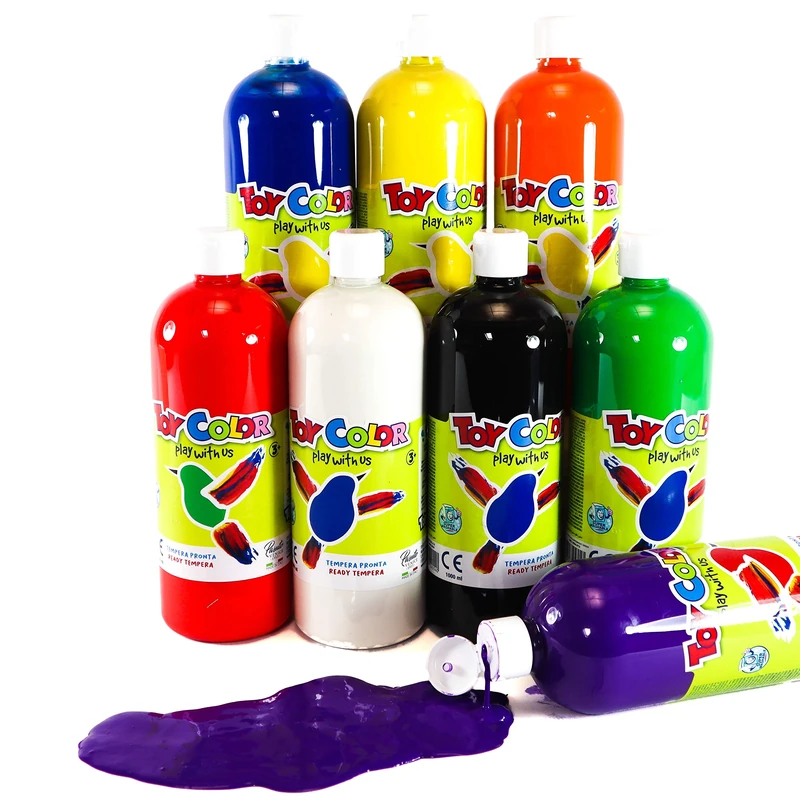 Pasuto Super washable Ready-mix paint | 1 Litre Bottle - Kids craft paint | Pack of 8 colours