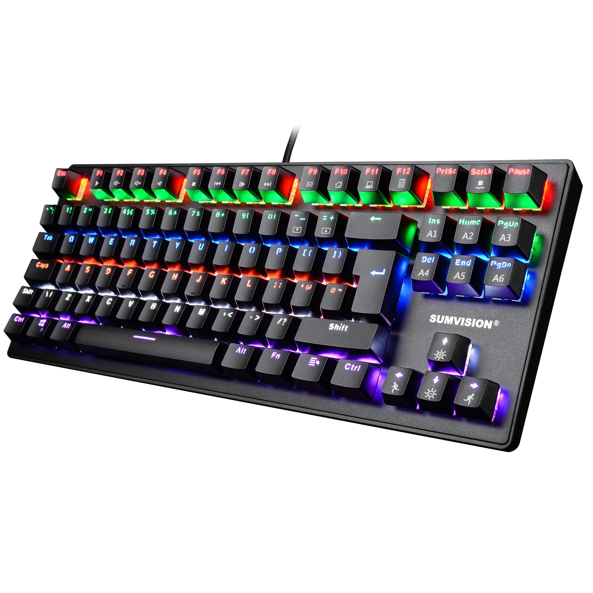 Gaming Keyboard SUMVISION ACIES True Mechanical Keyboard Tenkeyless TKL Rainbow LED 100% Anti-Ghosting Programmable Macro for Gaming PC Xbox PS5 Apple Mac (UK DESIGN UK TECH SUPPORT UK QWERTY LAYOUT)