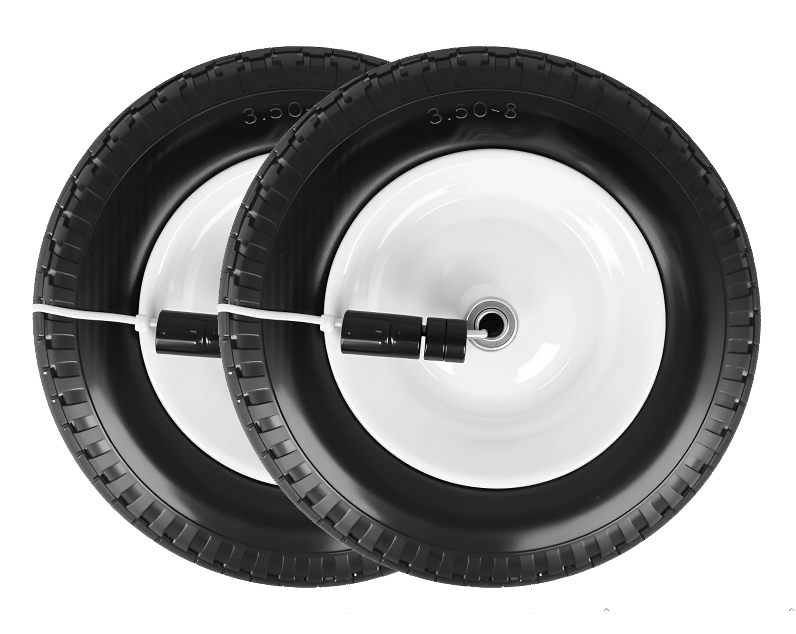 Jungle Jim's (2 Pack) 14" 3.50-8" Flat Free All Purpose Tires on Wheel Assemblies for Wheelbarrows, Carts & Lawn & Garden Tire Assemblies