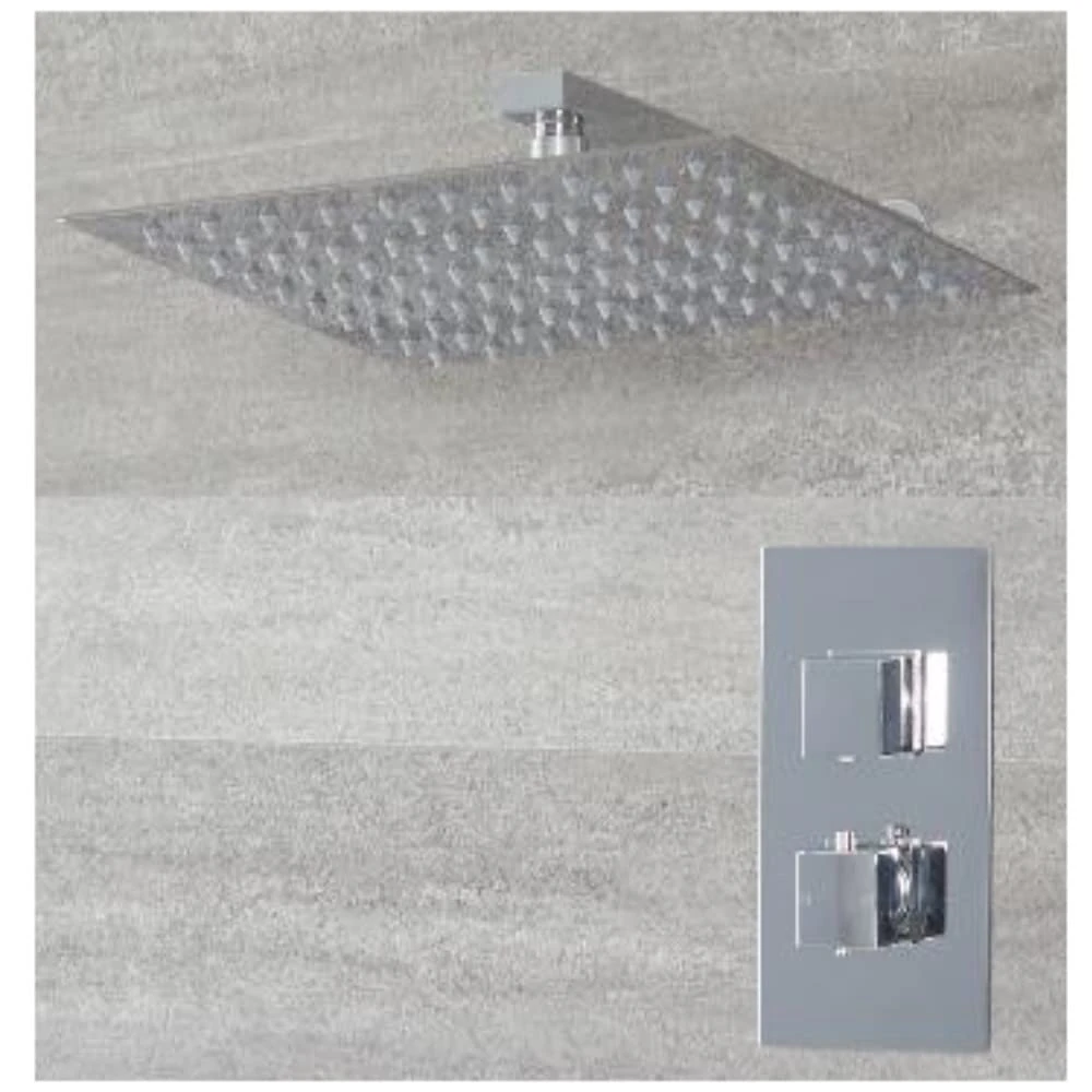 Milano Arvo Thermostatic Mixer Valve 300mm Wall Mounted Square Rainfall Shower Head - Chrome